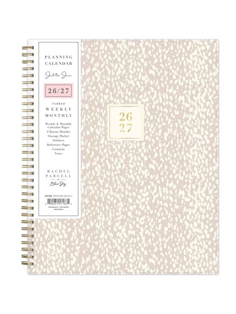 Rachel Parcell Spiral Planner - Blush Cream Speckle with Gold Foil